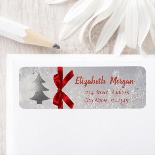 Silver Christmas Tree, Red Bow, Holiday (Insitu)