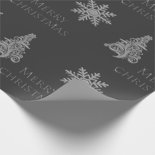 Silver Christmas Tree Snowflake on Charcoal Gray Geschenkpapier (Ecke)