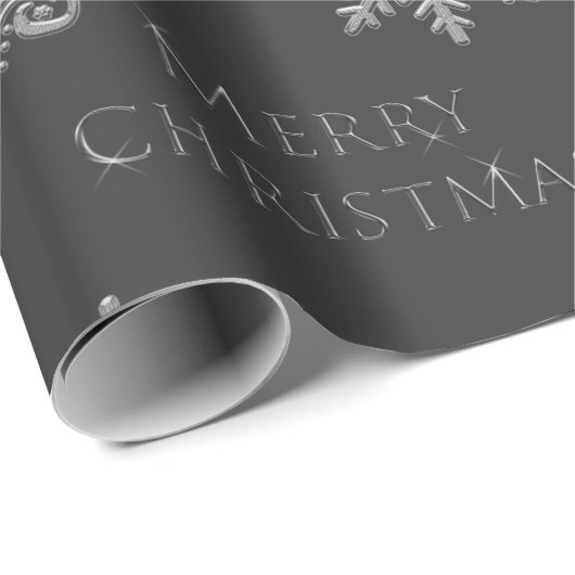 Silver Christmas Tree Snowflake on Charcoal Gray Geschenkpapier (Rolleneckpunkt)