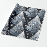 Silver Christmas Tree Wrapping Paper Geschenkpapier<br><div class="desc">Silber Weihnachtsbäume auf blauem/grauem Hintergrund für Weihnachtsgeschenkverpackungen</div>