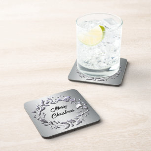 Silver Christmas Wreath Getränkeuntersetzer