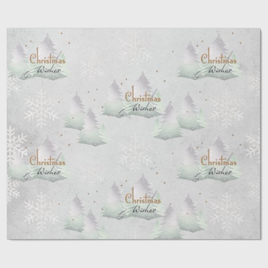 Silver Christmas wünscht Evergreen Tree Snowflake Geschenkpapier (Flach)