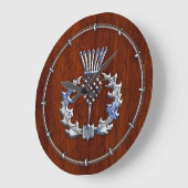Silver Chrome auf Mahogany Wood Scottish Thistle Große Wanduhr (Winkel)