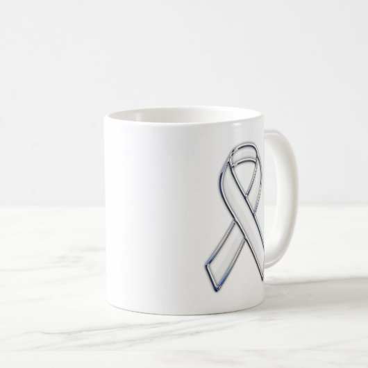 Silver Chrome Beliebte weiße Ribbon-Bewusstsein Kaffeetasse (VorderseiteRechts)