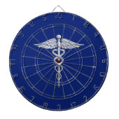 Silver Chrome Caduceus Medical Symbol auf Navy Blu Dartscheibe (vorne)
