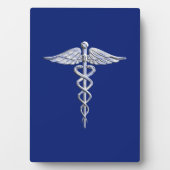 Silver Chrome Caduceus Medical Symbol auf Navy Blu Fotoplatte (Vorderseite)