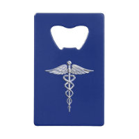 Silver Chrome Caduceus Medical Symbol auf Navy Blu