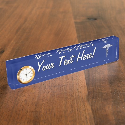 Silver Chrome Caduceus Medical Symbol auf Navy Blu Namensplakette (Seite)