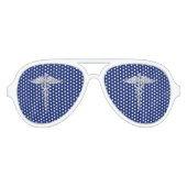 Silver Chrome Caduceus Medical Symbol auf Navy Blu Sonnenbrille (Vorderseite)