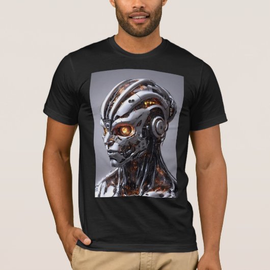 Silver Chrome Cyborg Glowing Orange Sci-Fi T-Shirt (Vorderseite)