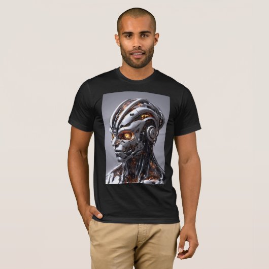 Silver Chrome Cyborg Glowing Orange Sci-Fi T-Shirt (Vorne ganz)