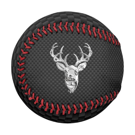 Silver Chrome Deer on Carbon Fibre Style Print Baseball (Vorderseite Links)
