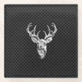 Silver Chrome Deer on Carbon Fibre Style Print Glasuntersetzer (Vorderseite)