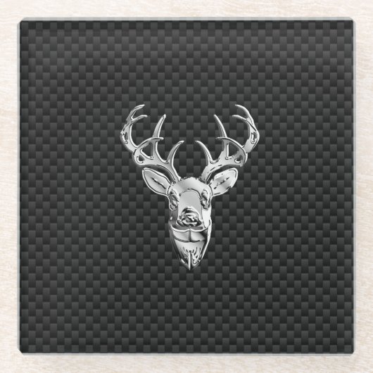 Silver Chrome Deer on Carbon Fibre Style Print Glasuntersetzer (Vorderseite)