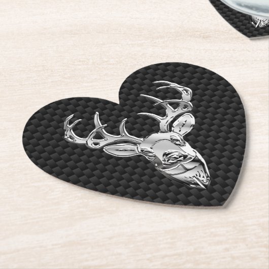 Silver Chrome Deer on Carbon Fibre Style Print Untersetzer (angewinkelt)