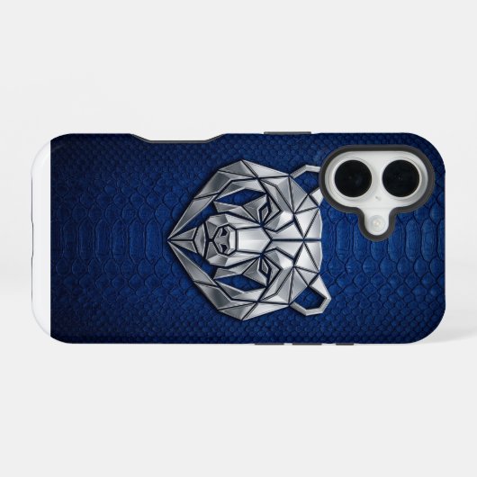 Silver Chrome Geometric Bear Blue Python iPhone 16 Hülle (Rückseite (Horizontal))