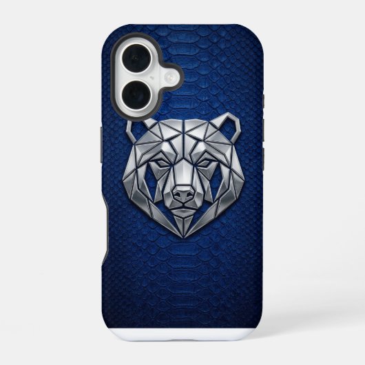 Silver Chrome Geometric Bear Blue Python iPhone 16 Hülle (Rückseite)