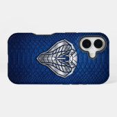 Silver Chrome Geometric Cobra Blue Python iPhone 16 Hülle (Rückseite (Horizontal))
