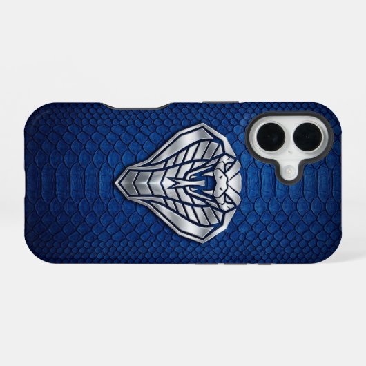 Silver Chrome Geometric Cobra Blue Python iPhone 16 Hülle (Rückseite (Horizontal))