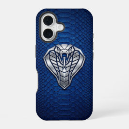 Silver Chrome Geometric Cobra Blue Python iPhone 16 Hülle
