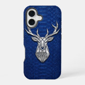 Silver Chrome Geometric Deer Blue Python iPhone 16 Hülle (Rückseite)