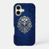 Silver Chrome Geometric Eagle Blue Python iPhone 16 Hülle (Rückseite)