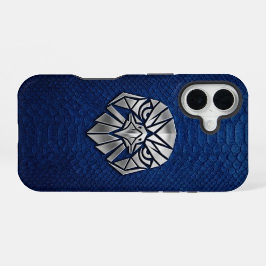 Silver Chrome Geometric Eagle Head Blue Python iPhone 16 Hülle (Rückseite (Horizontal))