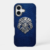 Silver Chrome Geometric Eagle Head Blue Python iPhone 16 Hülle (Rückseite)