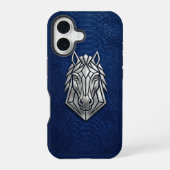 Silver Chrome Geometric Horse Blue Python iPhone 16 Hülle (Rückseite)