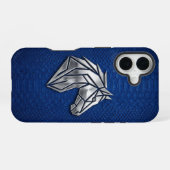 Silver Chrome Geometric Horse Blue Python iPhone 16 Hülle (Rückseite (Horizontal))
