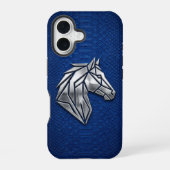 Silver Chrome Geometric Horse Blue Python iPhone 16 Hülle (Rückseite)
