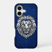 Silver Chrome Geometric Lion Blue Python iPhone 16 Hülle (Rückseite)