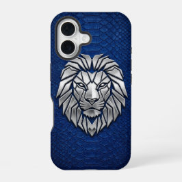 Silver Chrome Geometric Lion Blue Python iPhone 16 Hülle