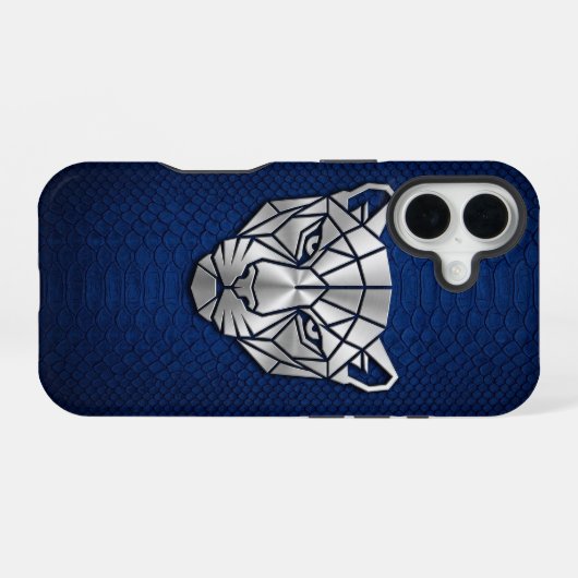 Silver Chrome Geometric Panther Blue Python iPhone 16 Hülle (Rückseite (Horizontal))