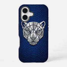 Silver Chrome Geometric Panther Blue Python iPhone 16 Hülle