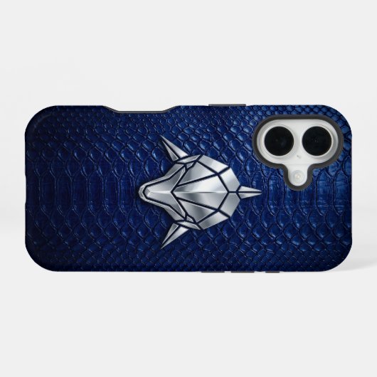 Silver Chrome Geometric Shark Blue Python iPhone 16 Hülle (Rückseite (Horizontal))