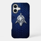 Silver Chrome Geometric Shark Blue Python iPhone 16 Hülle (Rückseite)