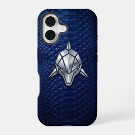 Silver Chrome Geometric Shark Blue Python iPhone 16 Hülle