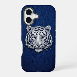 Silver Chrome Geometric Tiger Blue Python iPhone  16 Hülle