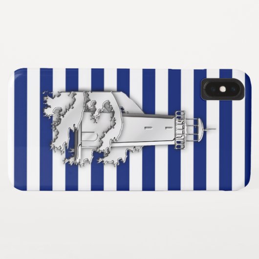 Silver Chrome Like Lighthouse auf Navy Stripes Case-Mate iPhone Hülle (Rückseite (Horizontal))