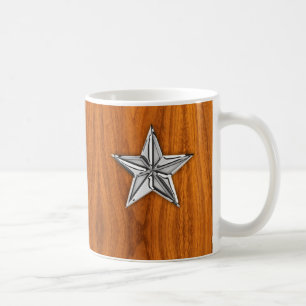 Silver Chrome Like Nautical Star auf Teak Veneer Kaffeetasse