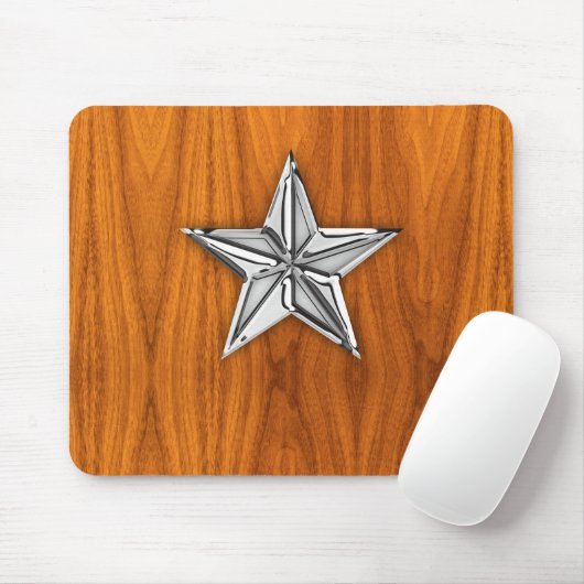 Silver Chrome Like Nautical Star auf Teak Veneer Mousepad (Mit Mouse)