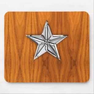 Silver Chrome Like Nautical Star auf Teak Veneer Mousepad