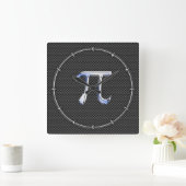 Silver Chrome like Pi Symbol auf Carbon Fibre Quadratische Wanduhr (Zuhause)
