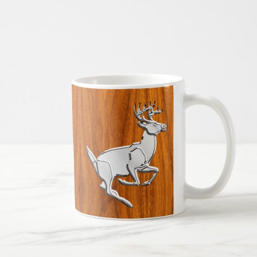 Silver Chrome Like Running Deer on Fine Teak Print Kaffeetasse (Rechts)