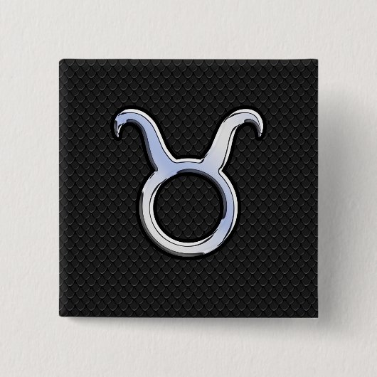 Silver Chrome like Taurus Zodiac Sign Decor Button (Vorderseite)