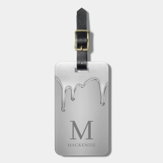Silver Chrome-Tropfen, Hot Liquid Metal Monogram Gepäckanhänger (Vorderseite vertikal)