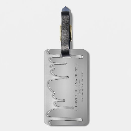 Silver Chrome-Tropfen, Hot Liquid Metal Monogram Gepäckanhänger (Rückseite vertikal)