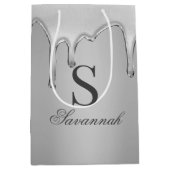 Silver Chrome Tropfen Liquid Metal Monogram Mittlere Geschenktüte (Vorderseite)