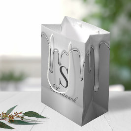 Silver Chrome Tropfen Liquid Metal Monogram Mittlere Geschenktüte